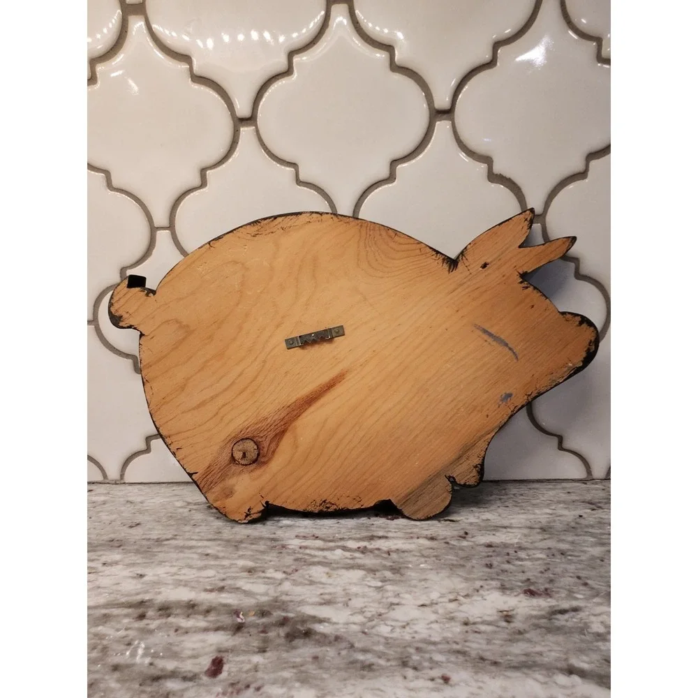 Vintage Wooden Pig‎ Wall Decor Folk Art Hand Painted Flowers Farmhouse Country